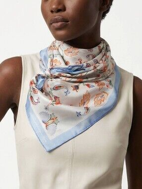 Jessie Zhao Light Blue Trim Floral Silk Scarf - Women Accessories